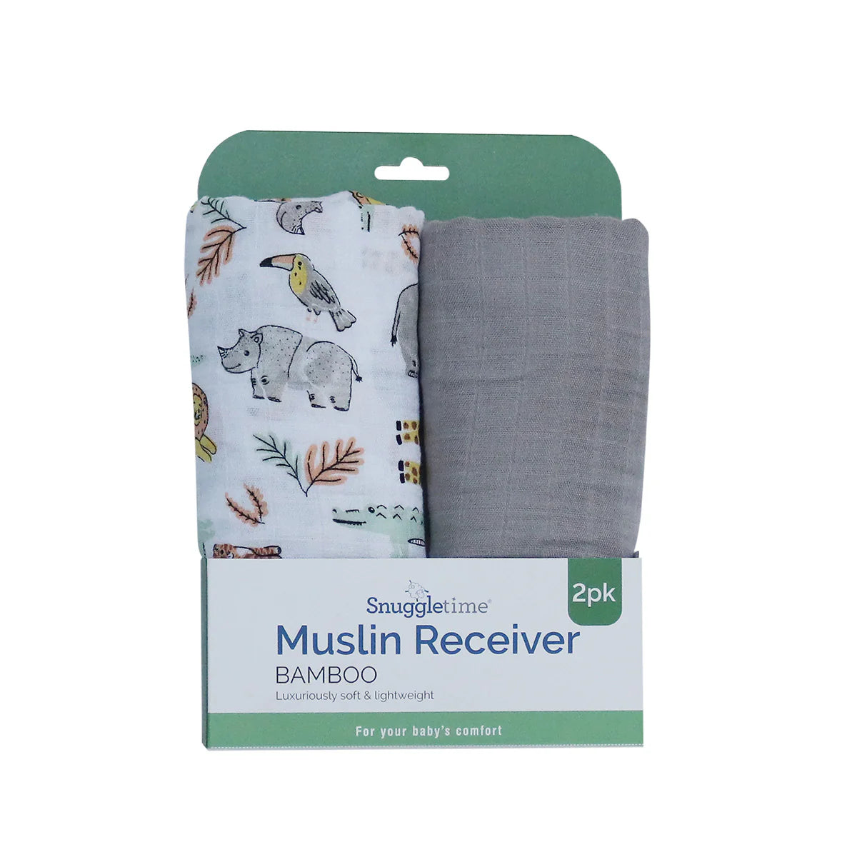 Snuggletime Bamboo Muslin Receiver 2PK - African Animals