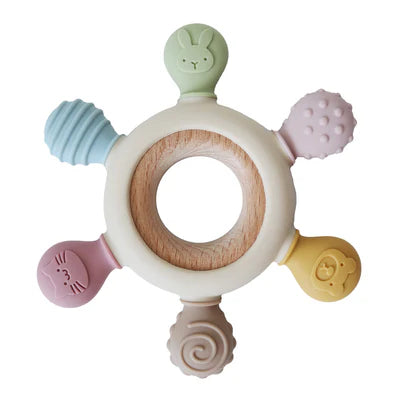 Back To Nature Silicone Chewable Teether With Wooden Ring