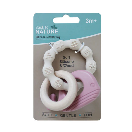 Back To Nature Teether Ring - Pink Whale