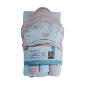 Snuggletime Hooded Towel and 3 Washcloths -Princess