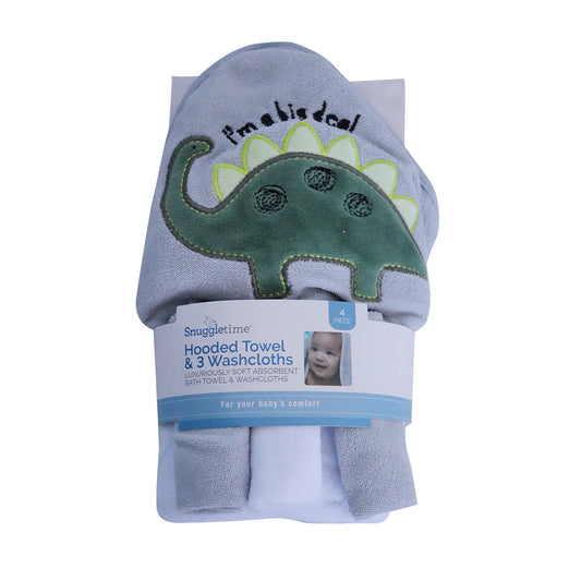 Snuggletime Hooded Towel and 3 Washcloths - Dinosaur