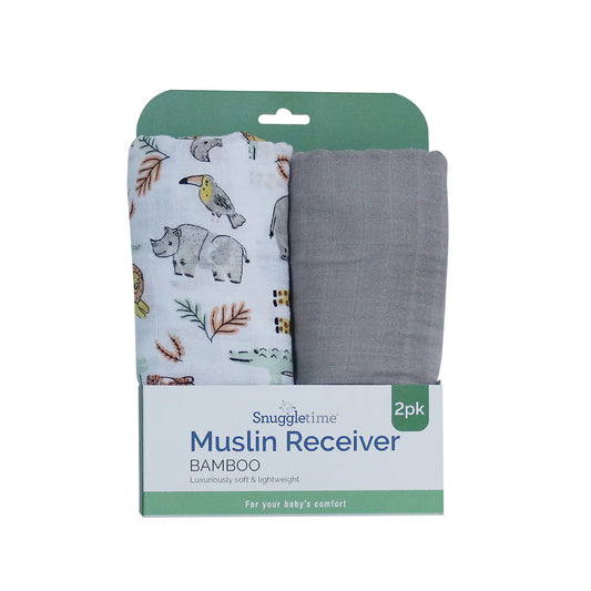 Snuggletime Bamboo Muslin Receiver 2PK - African Animals