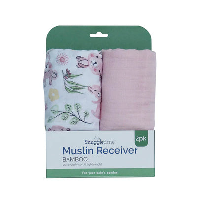 Snuggletime Bamboo Muslin Receiver 2PK - Pink Jungle