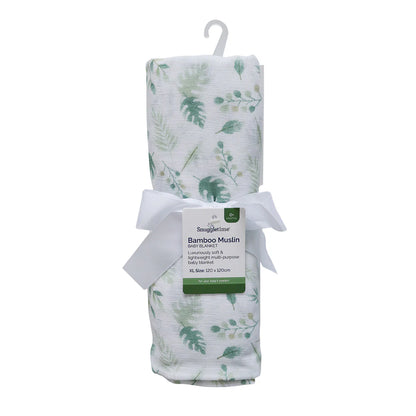 Snuggletime Bamboo Muslin Receiver - Green Leaf