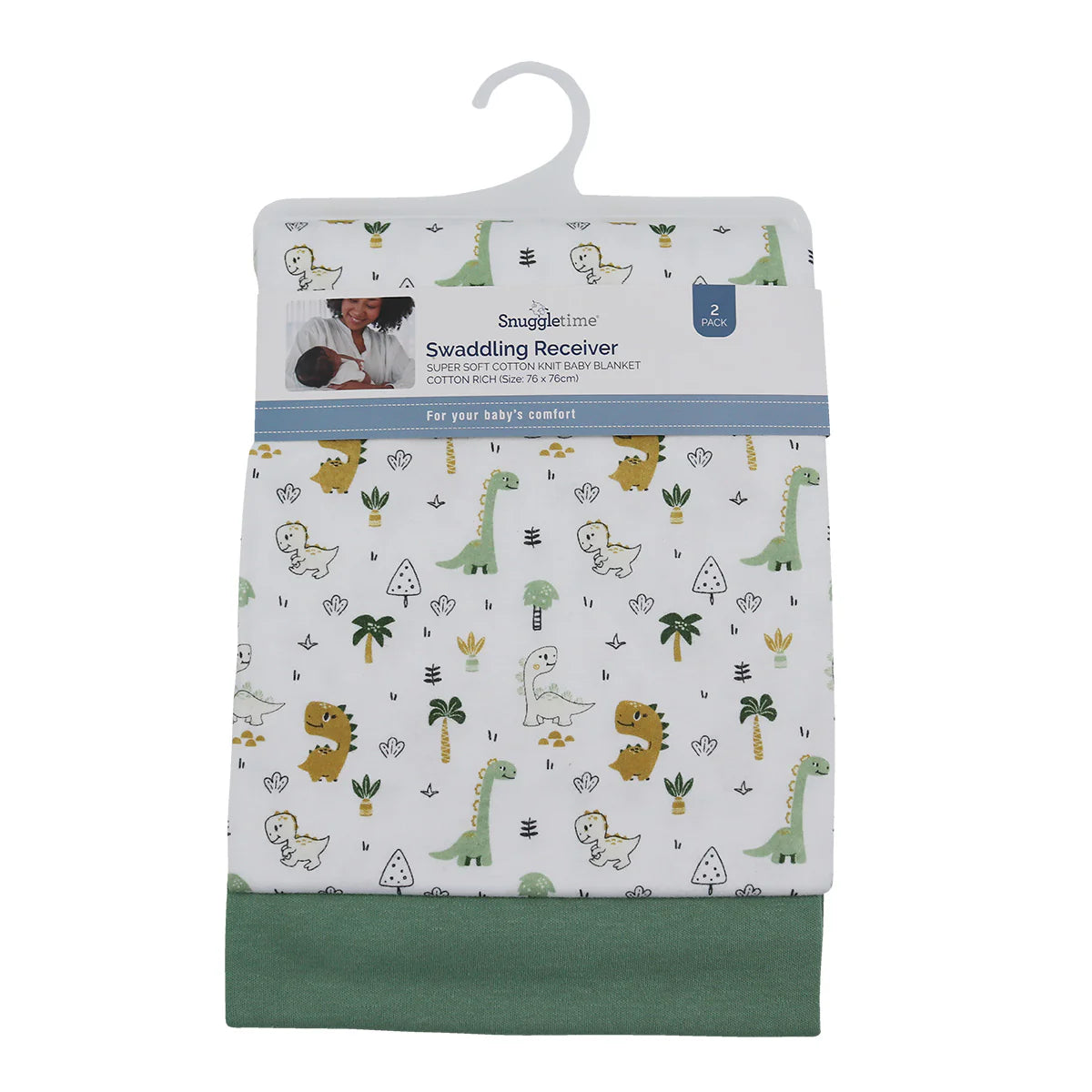 Snuggletime Swaddling Receiving Blanket 2PK - Sage Dino