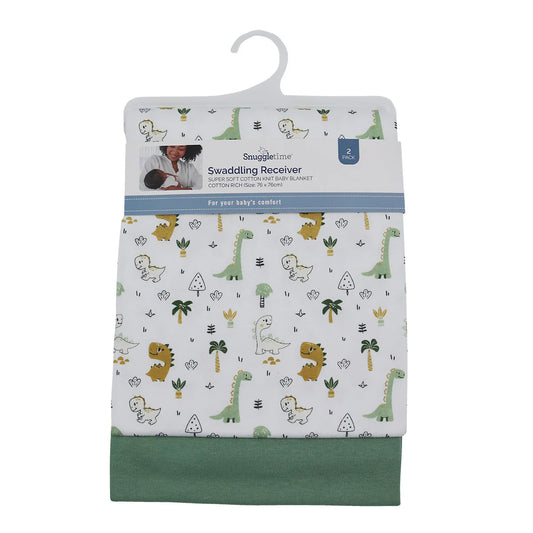 Snuggletime Swaddling Receiving Blanket 2PK - Sage Dino