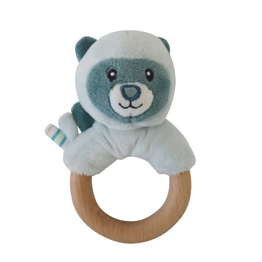 Back To Nature Wood Ring Rattle - Blue Raccoon